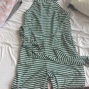 Green and white striped jumpsuit